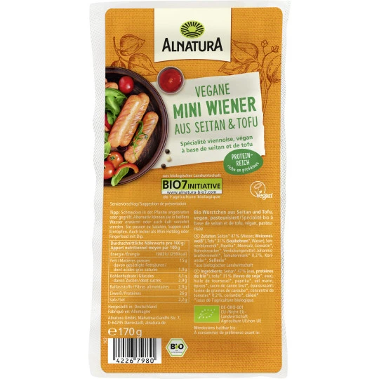 Bio Alnatura Mini Wiener Vegan 170G 3 Bio Alnatura Mini Wiener Vegan 170G