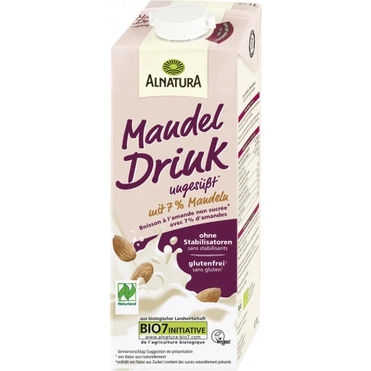 Alnatura Bio Naturland Mandel Drink Ungesüßt 1L 3 Alnatura Bio Naturland Mandel Drink Ungesüßt 1L